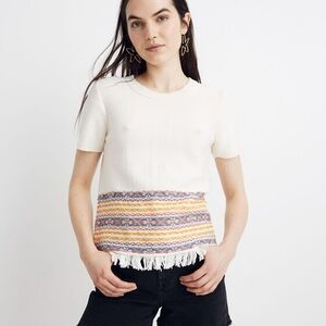 Madewell Fringe Jacquard Woven Fringe Hem Sweater Tee